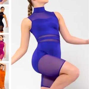 Weissman Blue Insert Bike Shorts Mesh Cut out Gym ACRO Unitard You Are Enough AS